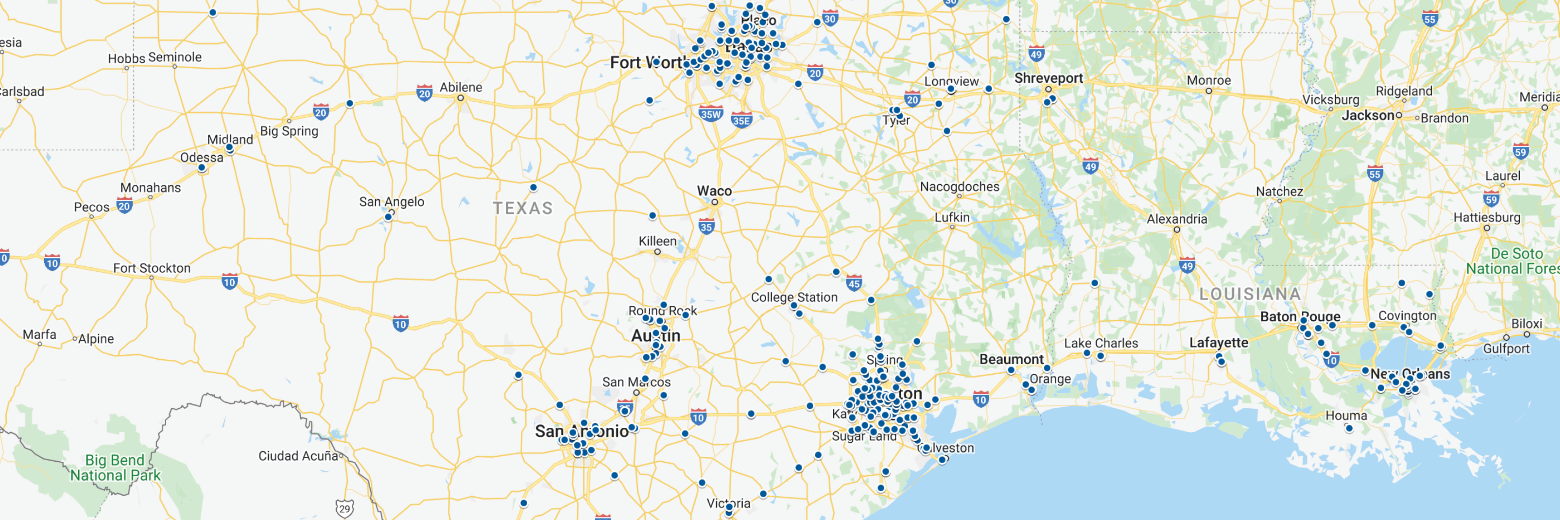 Houston, Texas map with DaVita dialysis center locations